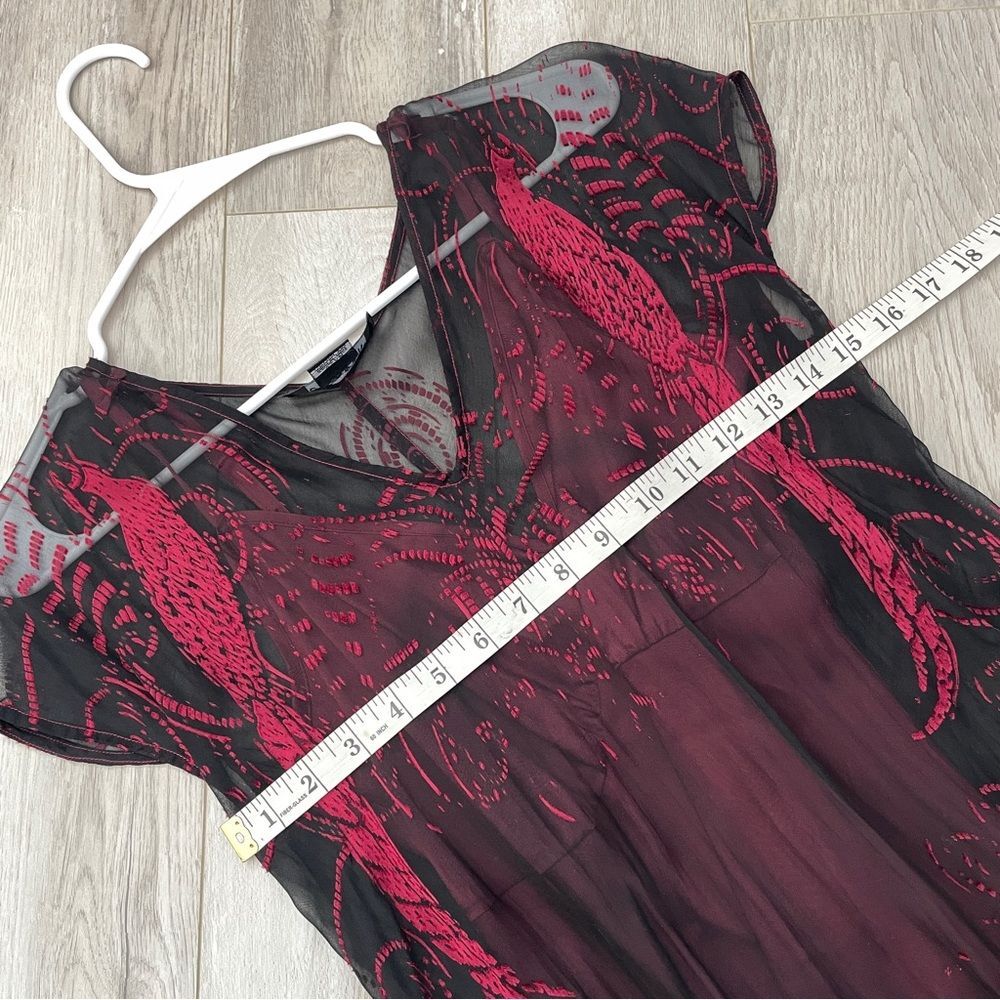 Citron Silk Dress peacock sheer midi womens Black Red medium whimsigoth feminine - Picture 3 of 7
